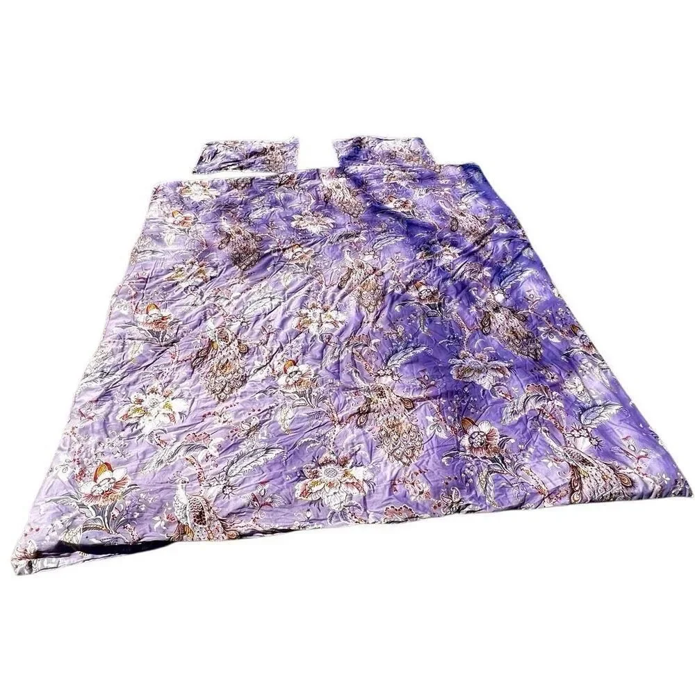 Tahari Home Luxury King 3 Piece Duvet Cover Set Peacock Jacobean Birds Flowers 1